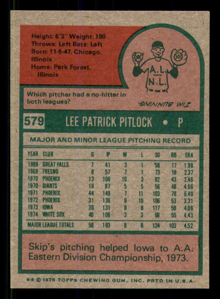 1975 Topps Mini #579 Skip Pitlock Ex-Mint  ID: 371327