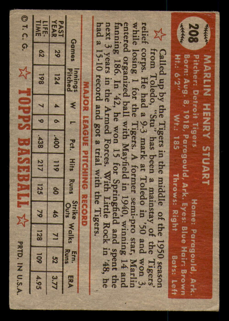 1952 Topps #208 Marlin Stuart Good RC Rookie 