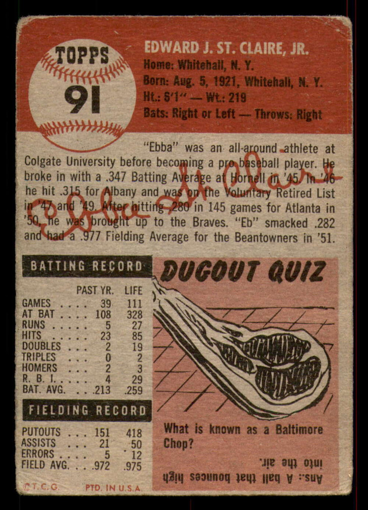 1953 Topps #91 Ebba St. Claire DP Poor 