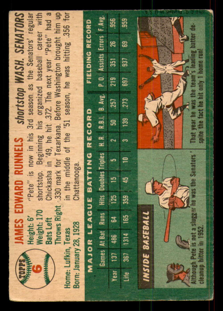 1954 Topps #6 Pete Runnels Good  ID: 371478