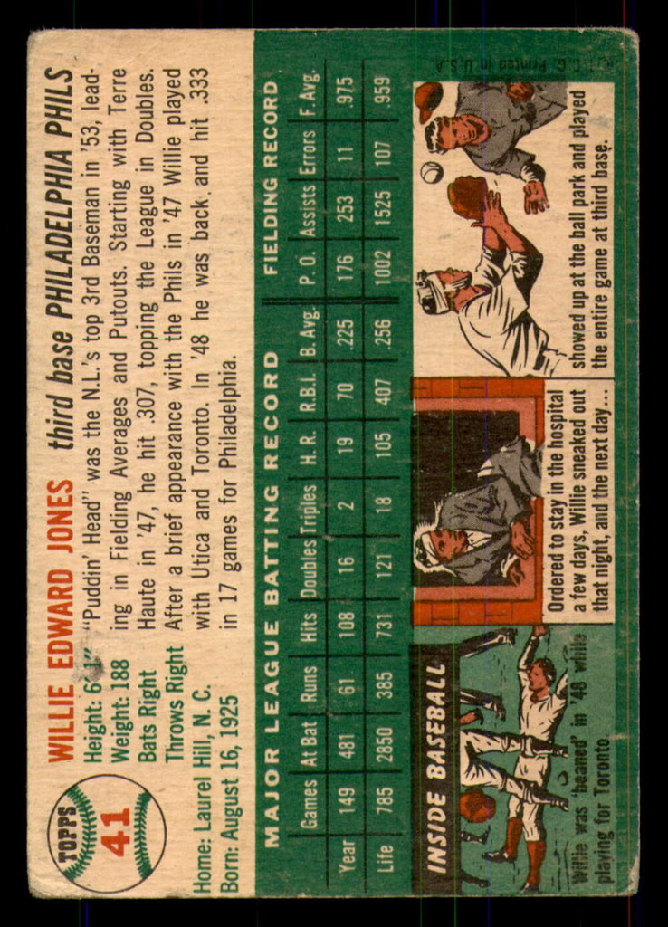 1954 Topps #41 Willie Jones G-VG  ID: 371517