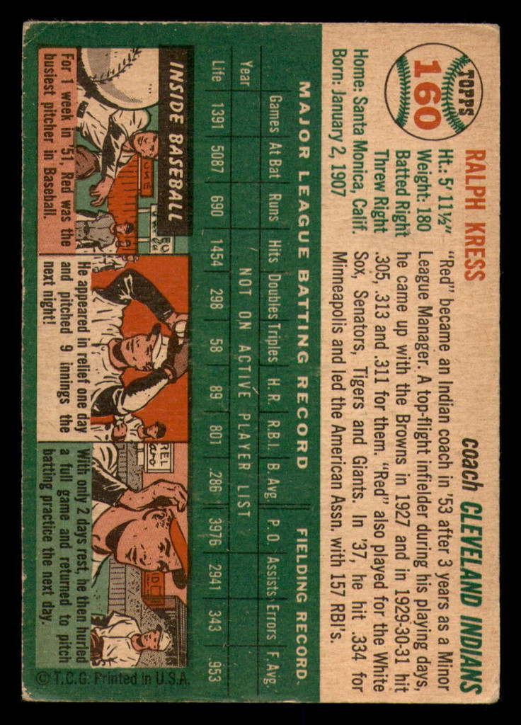1954 Topps #160 Red Kress CO G-VG  ID: 371654