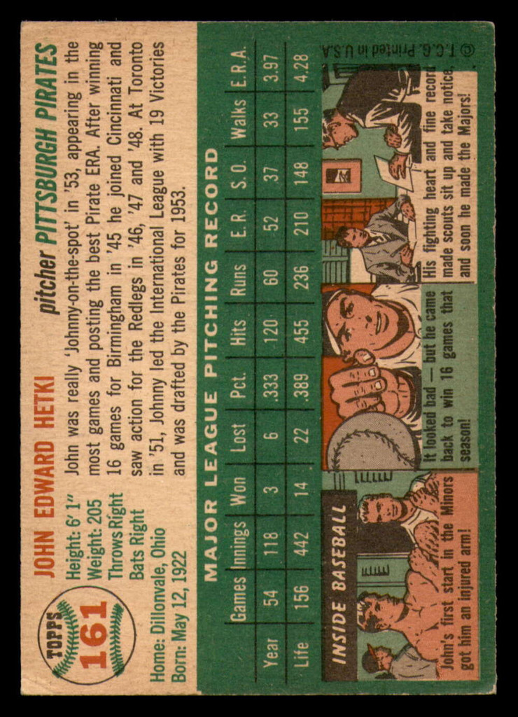 1954 Topps #161 John Hetki Very Good  ID: 371656