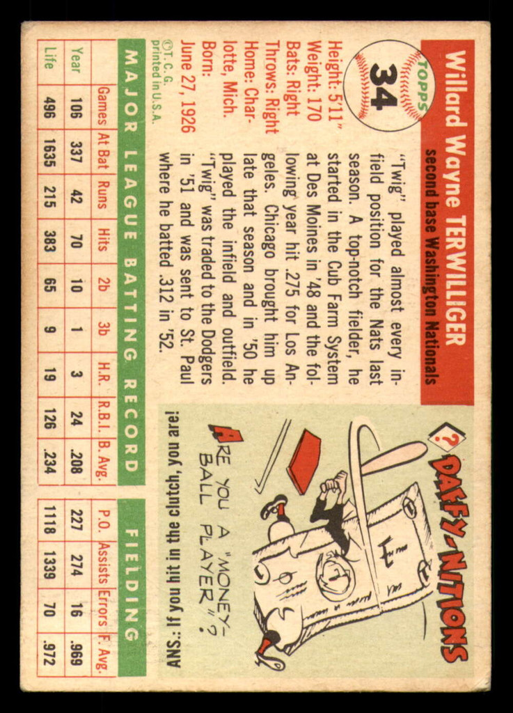 1955 Topps #34 Wayne Terwilliger Good  ID: 371726