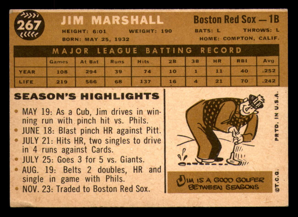 1960 Topps #267 Jim Marshall Very Good  ID: 371837