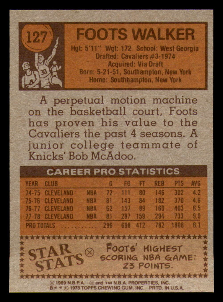 1978-79 Topps #127 Foots Walker Near Mint+ RC Rookie  ID: 371843