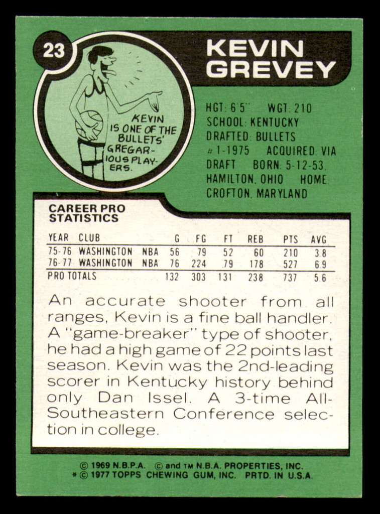 1977-78 Topps #23 Kevin Grevey Near Mint RC Rookie  ID: 372012