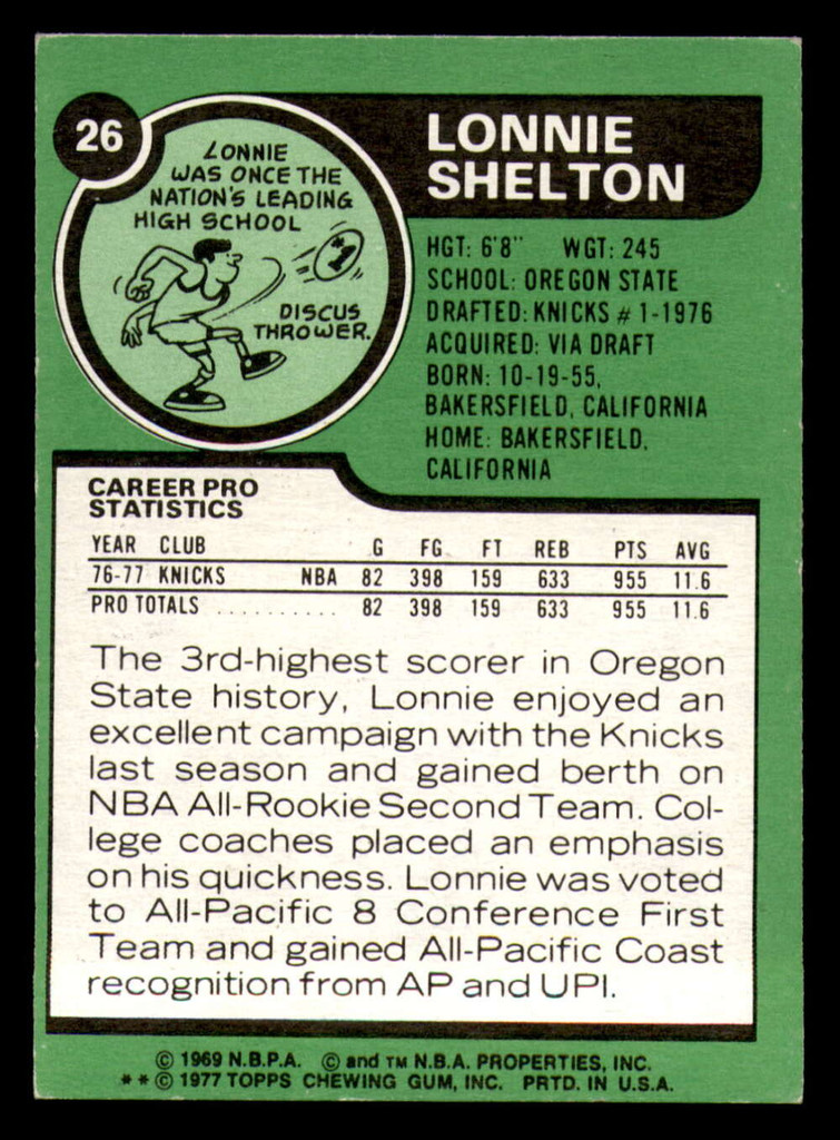 1977-78 Topps #26 Lonnie Shelton Ex-Mint RC Rookie 