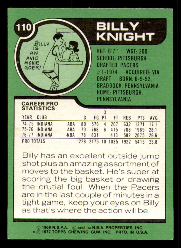 1977-78 Topps #110 Billy Knight Near Mint  ID: 372200