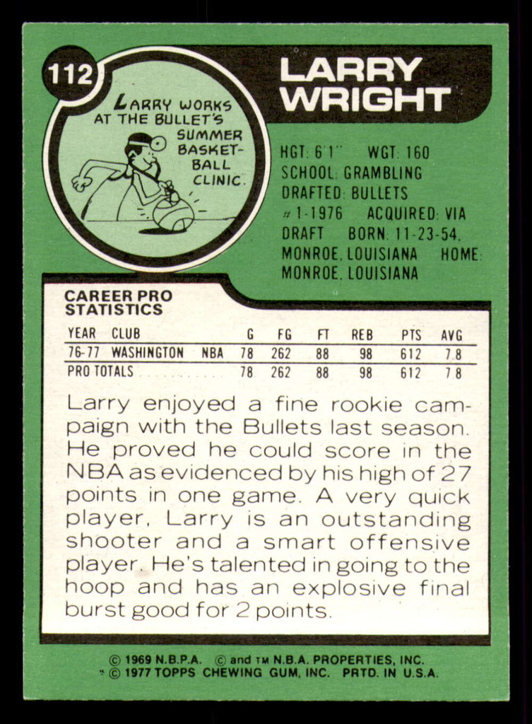1977-78 Topps #112 Larry Wright Near Mint  ID: 372201