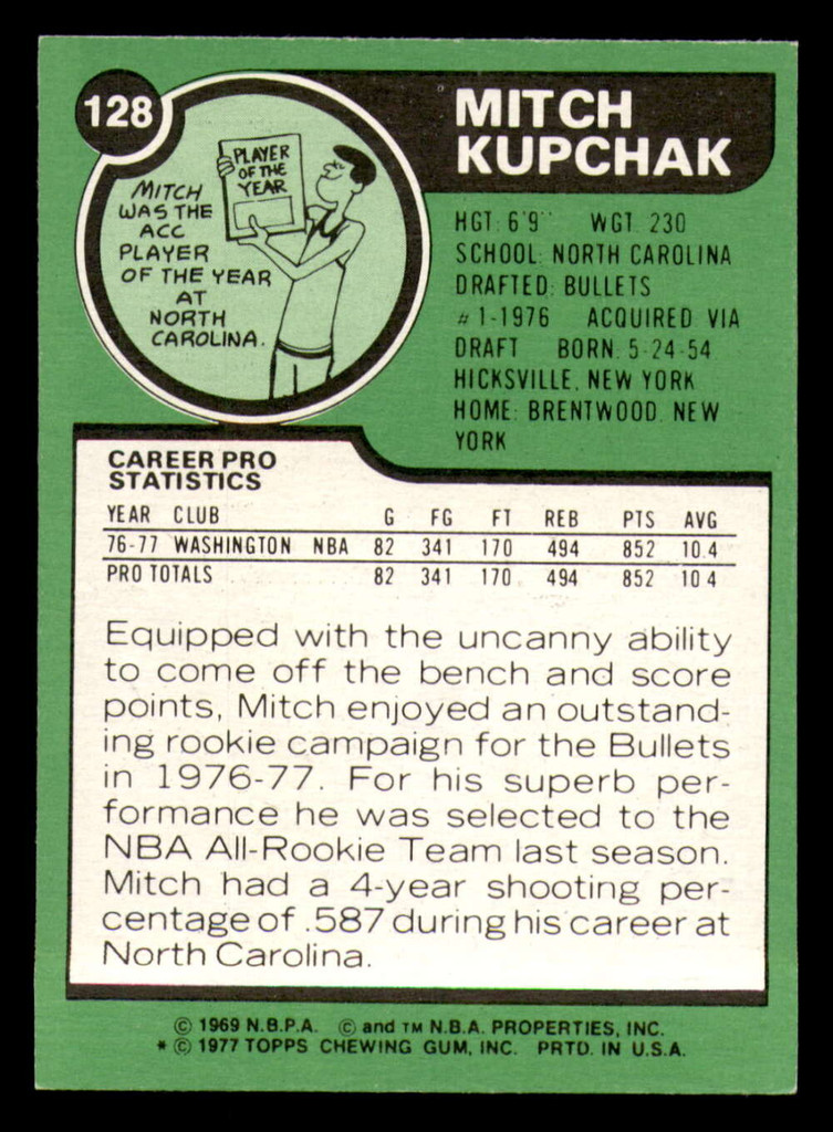 1977-78 Topps #128 Mitch Kupchak Ex-Mint RC Rookie  ID: 372236