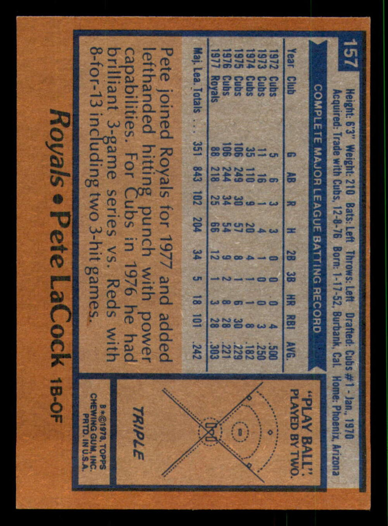 1978 Topps #157 Pete LaCock DP Ex-Mint 