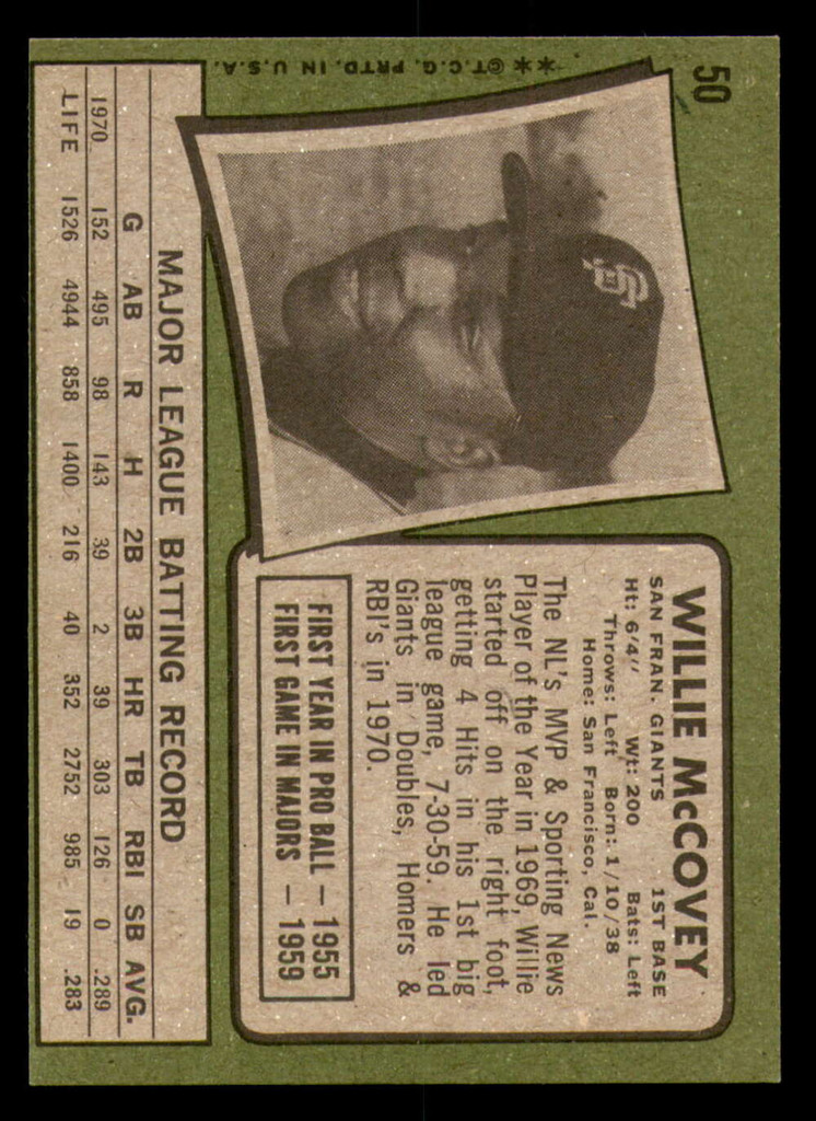 1971 Topps #50 Willie McCovey Near Mint  ID: 372503