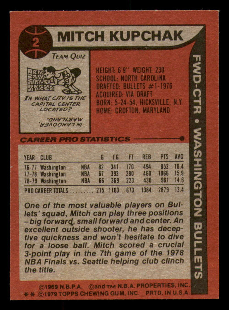 1979-80 Topps #2 Mitch Kupchak Ex-Mint  ID: 373426
