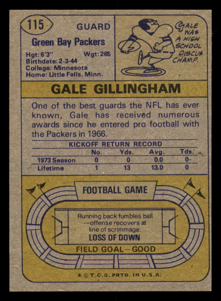 1974 Topps #115 Gale Gillingham Near Mint 