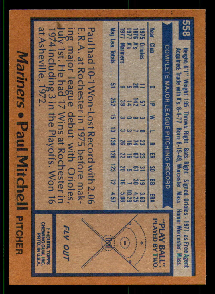 1978 Topps #558 Paul Mitchell Near Mint  ID: 374856