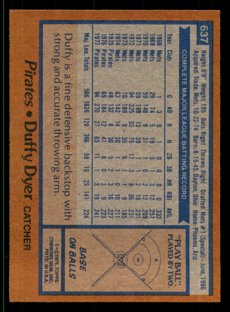 1978 Topps #637 Duffy Dyer NM-Mint 