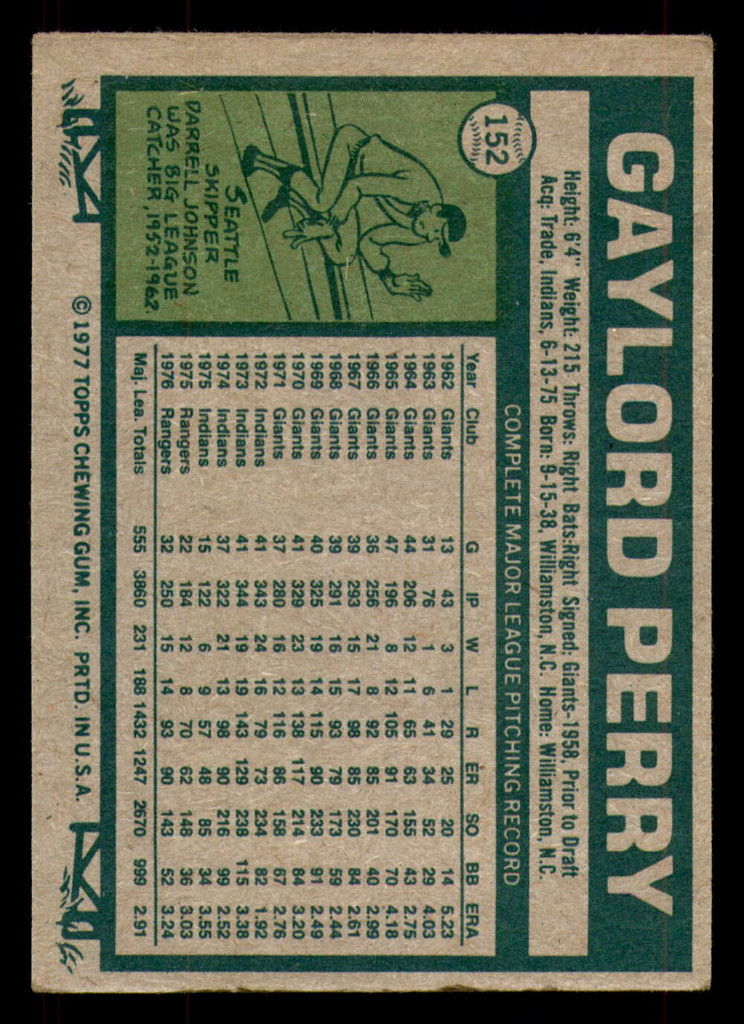 1977 Topps #152 Gaylord Perry Very Good 