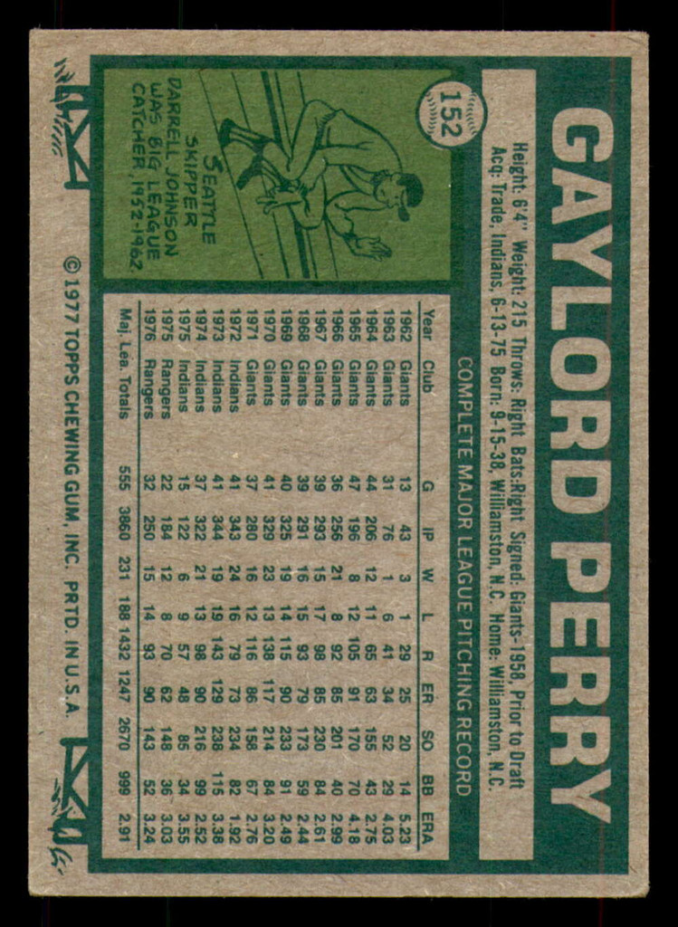 1977 Topps #152 Gaylord Perry Excellent 