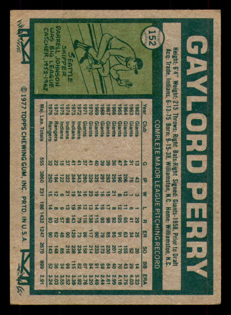 1977 Topps #152 Gaylord Perry Excellent+  ID: 375419