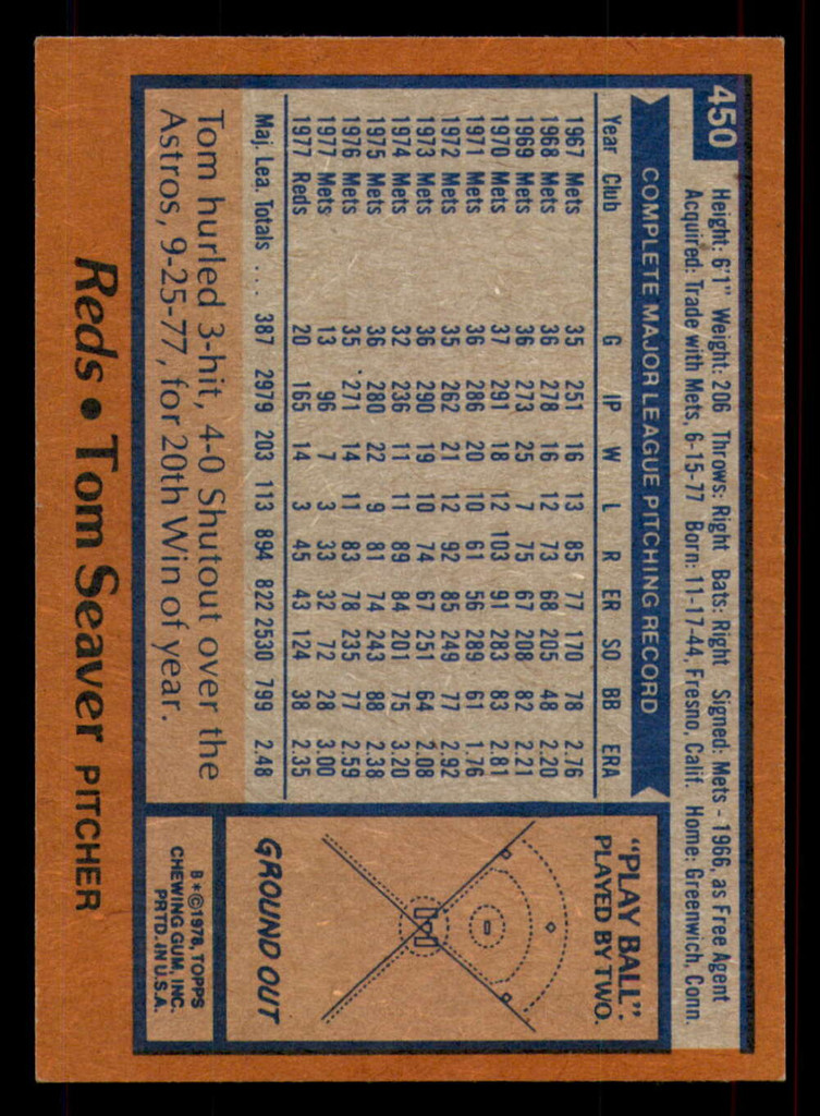 1978 Topps #450 Tom Seaver Ex-Mint  ID: 375458