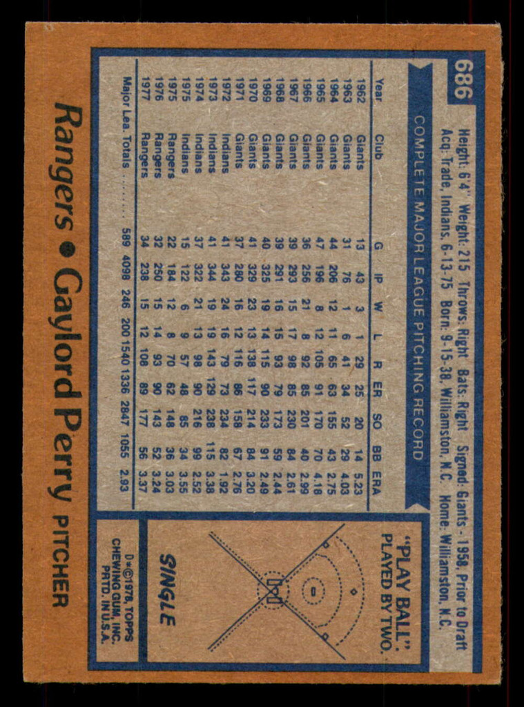 1978 Topps #686 Gaylord Perry Excellent+  ID: 375460