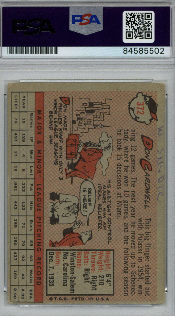 1958 Topps Don Cardwell Signed Auto PSA/DNA Phillies