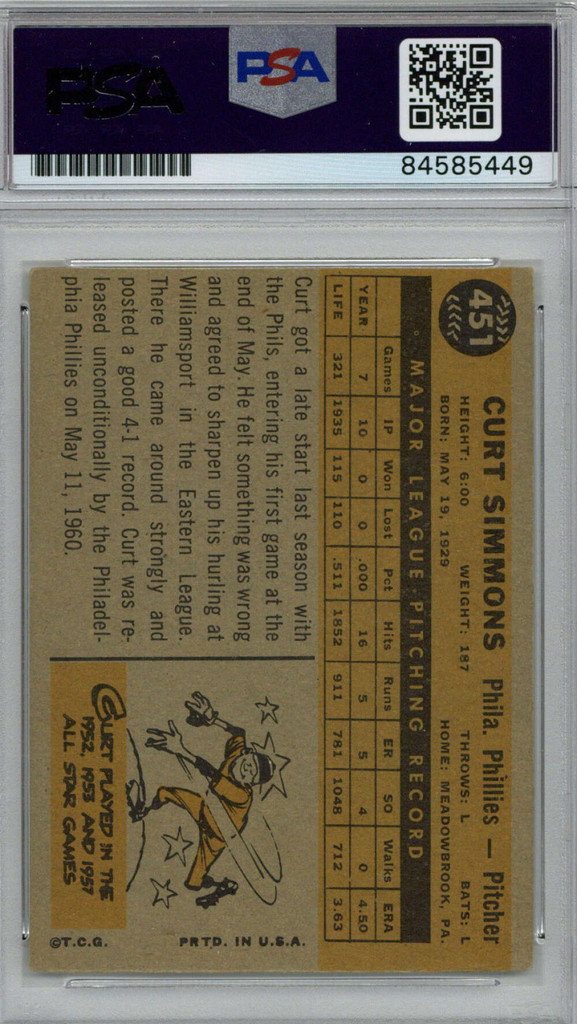 1960 Topps Curt Simmons Signed Auto PSA/DNA Phillies