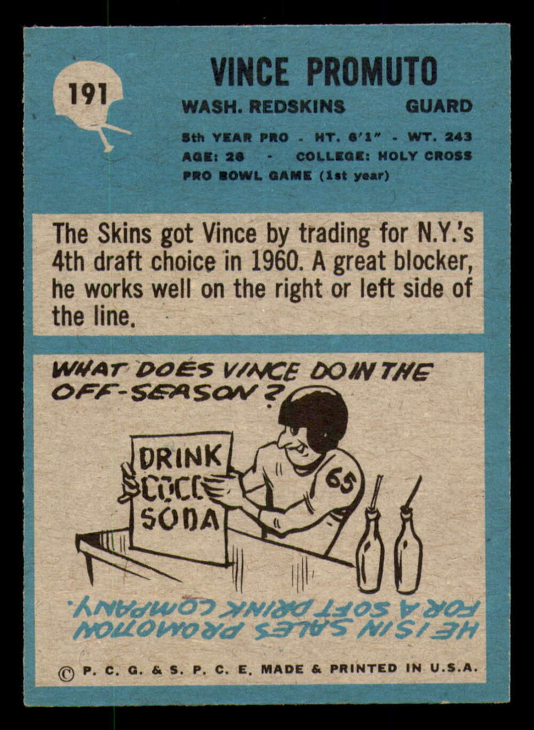 1964 Philadelphia #191 Vince Promuto Excellent 