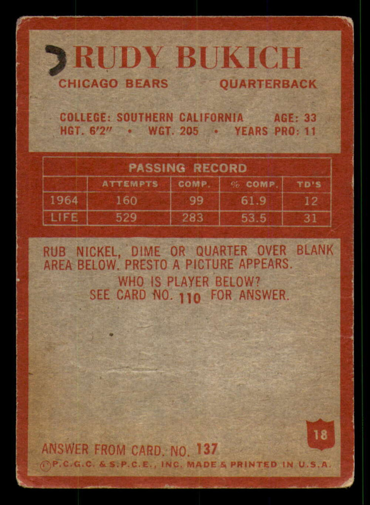 1965 Philadelphia #18 Rudy Bukich Poor RC Rookie 