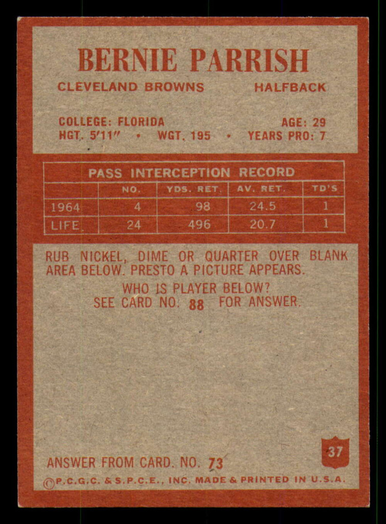 1965 Philadelphia #37 Bernie Parrish Ex-Mint  ID: 375908