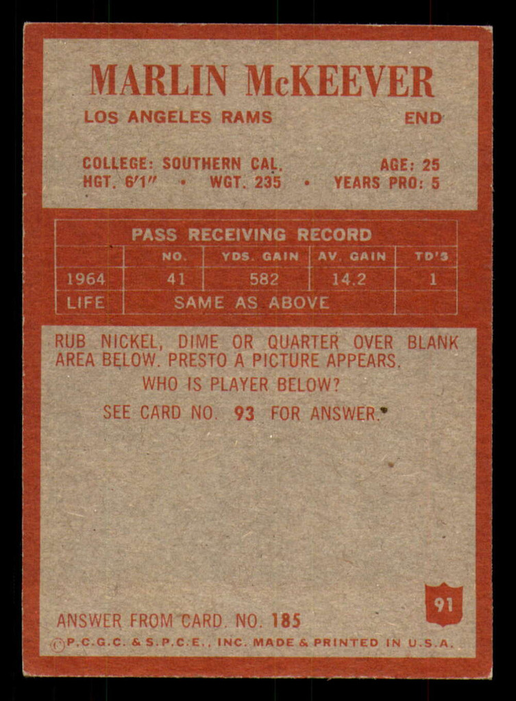 1965 Philadelphia #91 Marlin McKeever Excellent+  ID: 375946