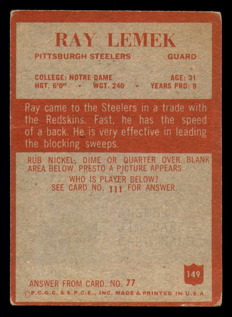 1965 Philadelphia #149 Ray Lemek Very Good  ID: 376007