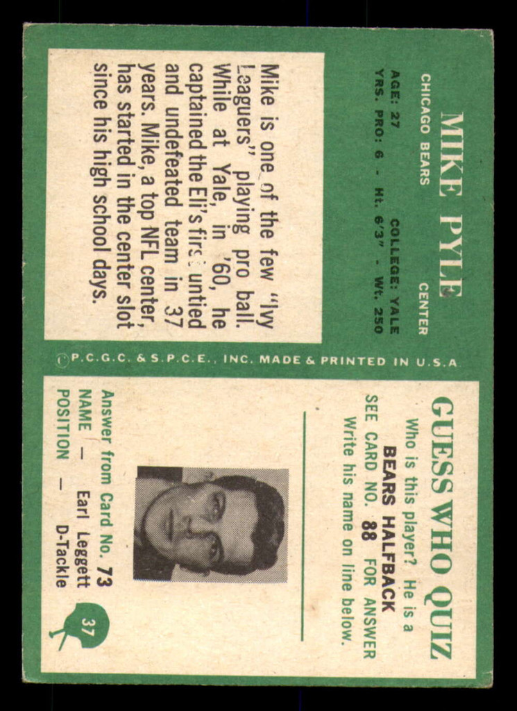 1966 Philadelphia #37 Mike Pyle Very Good  ID: 376087