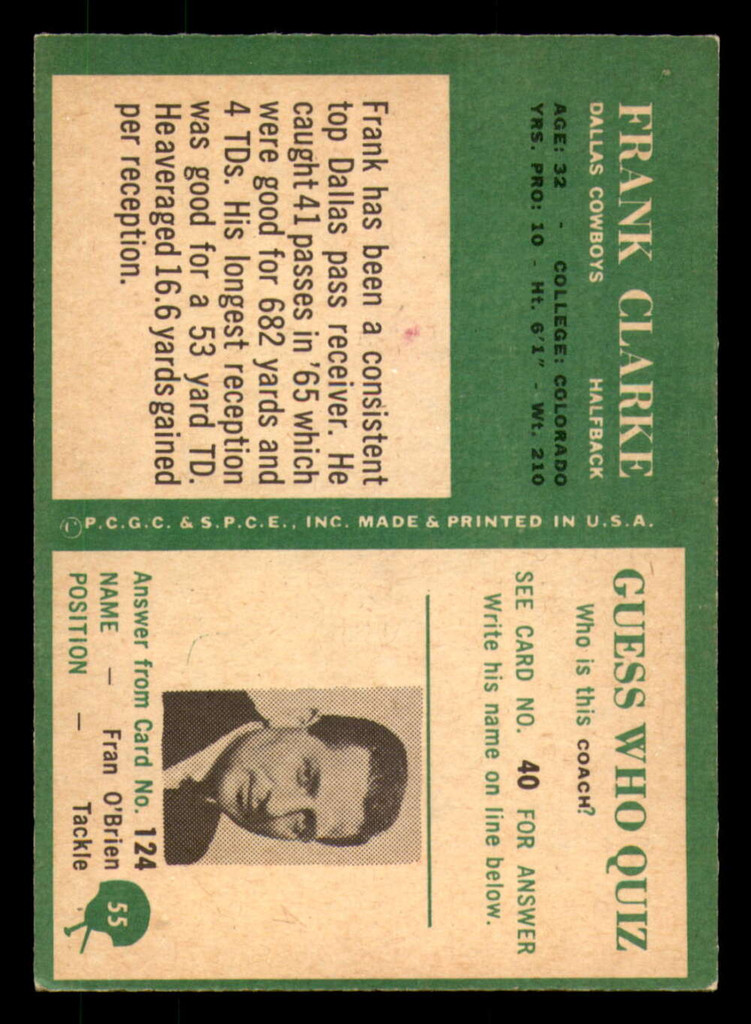 1966 Philadelphia #55 Frank Clarke Excellent+  ID: 376097