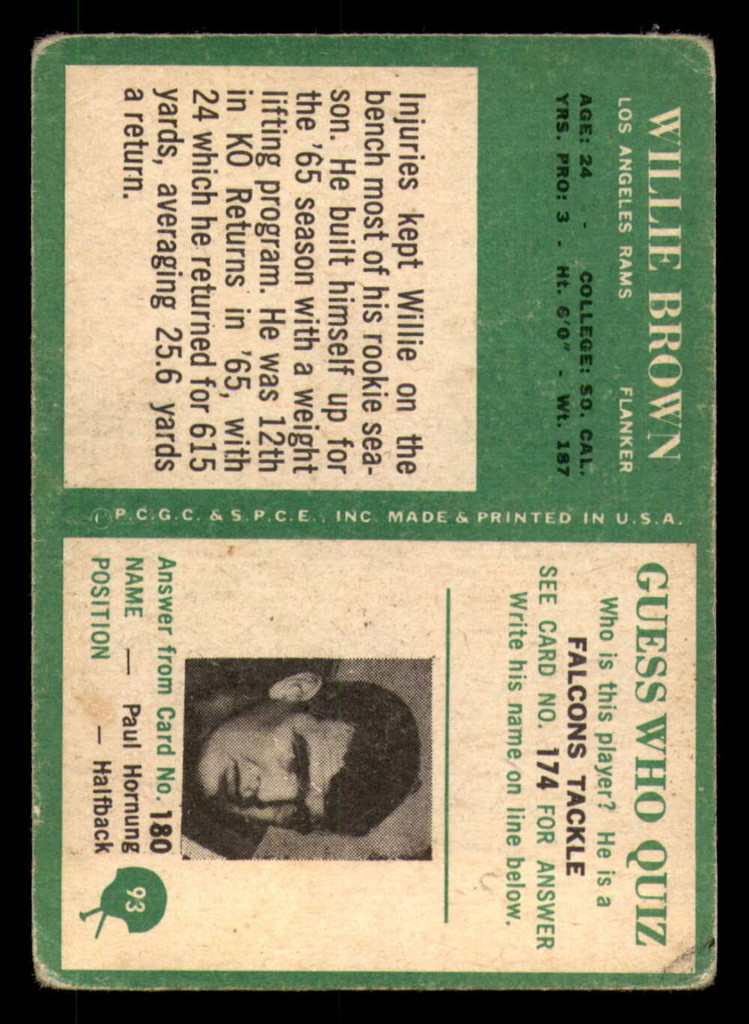 1966 Philadelphia #93 Willie Brown Poor 