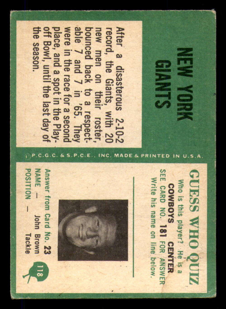1966 Philadelphia #118 Giants Team Very Good  ID: 376121