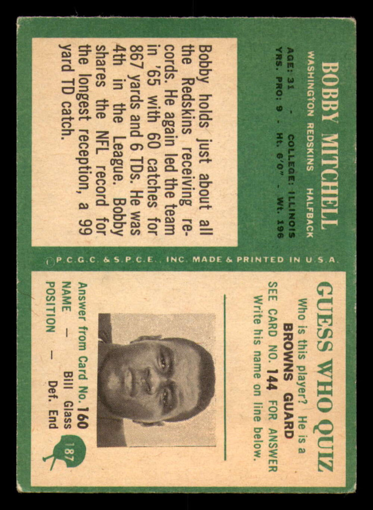 1966 Philadelphia #187 Bobby Mitchell Very Good 