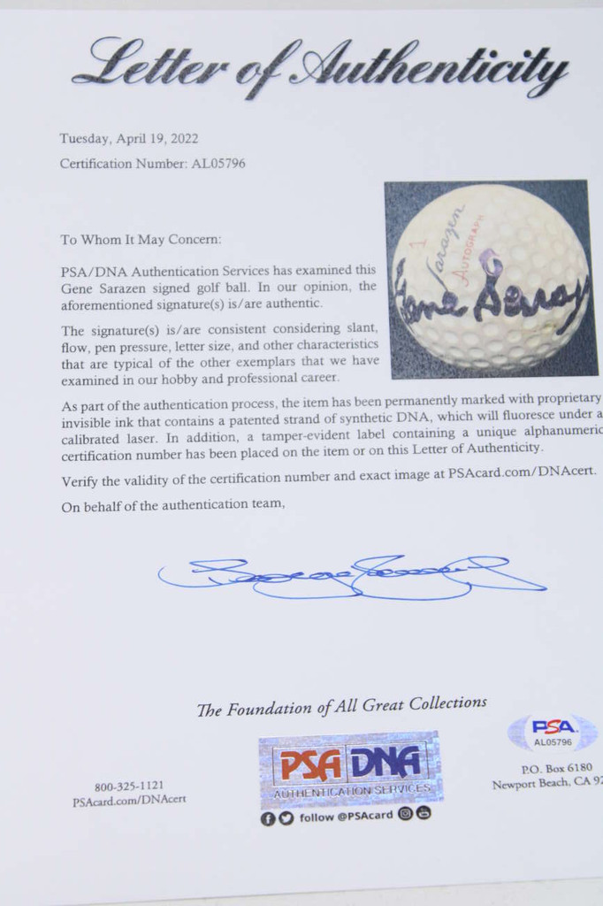 Gene Sarazen Sarazen 1 Golf Ball Signed Auto PSA/DNA