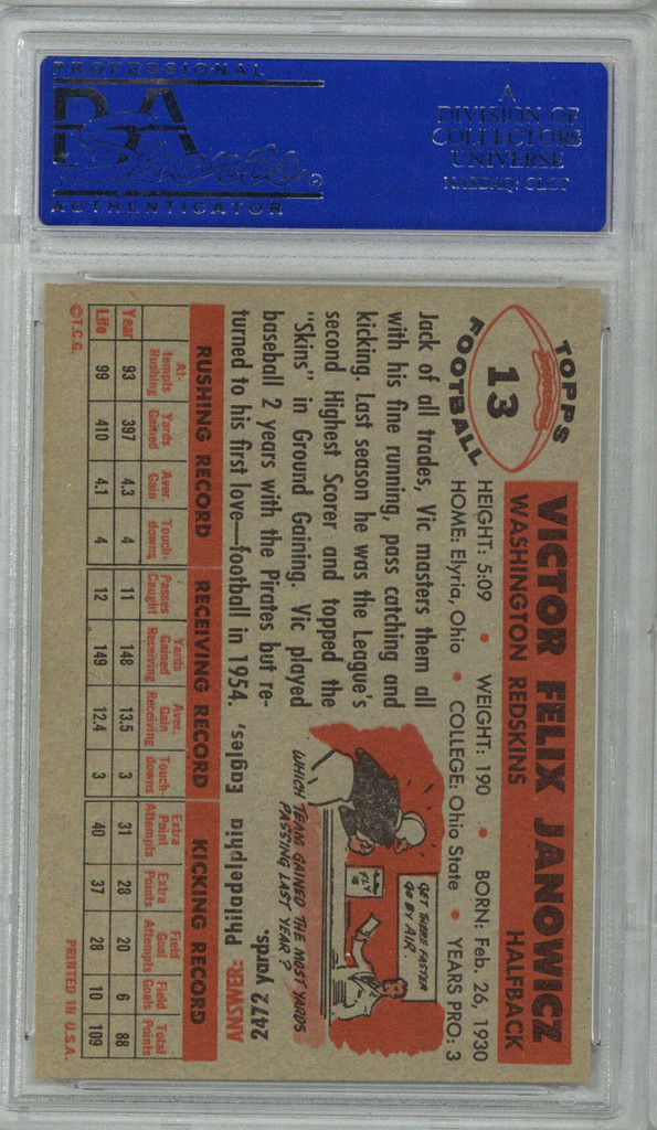 1956 Topps #13 Vic Janowicz PSA 5 EX SP 