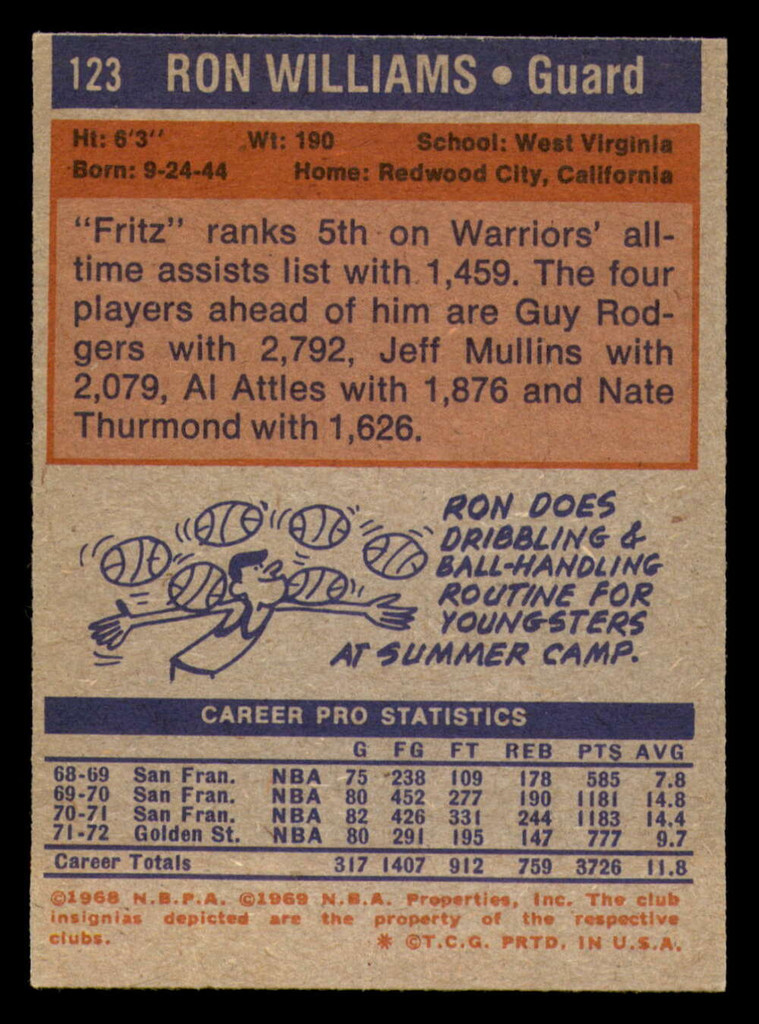 1972-73 Topps #123 Ron Williams Near Mint  ID: 377666