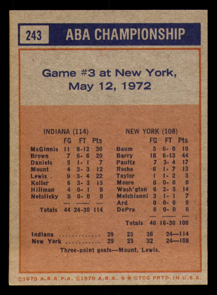 1972-73 Topps #243 ABA Playoffs Game 3 Ex-Mint  ID: 377763