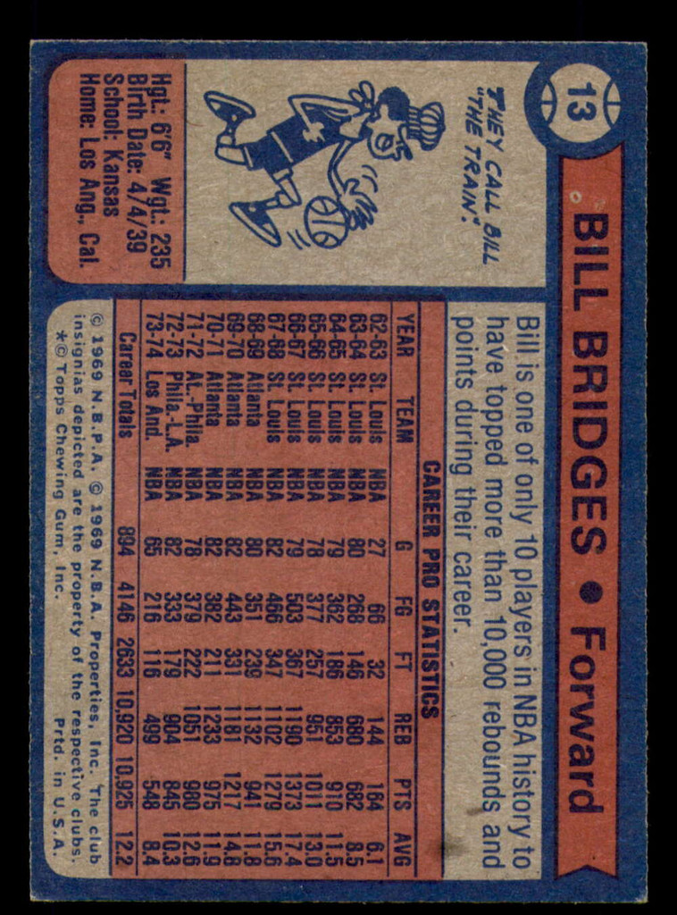 1974-75 Topps #13 Bill Bridges Ex-Mint  ID: 377784