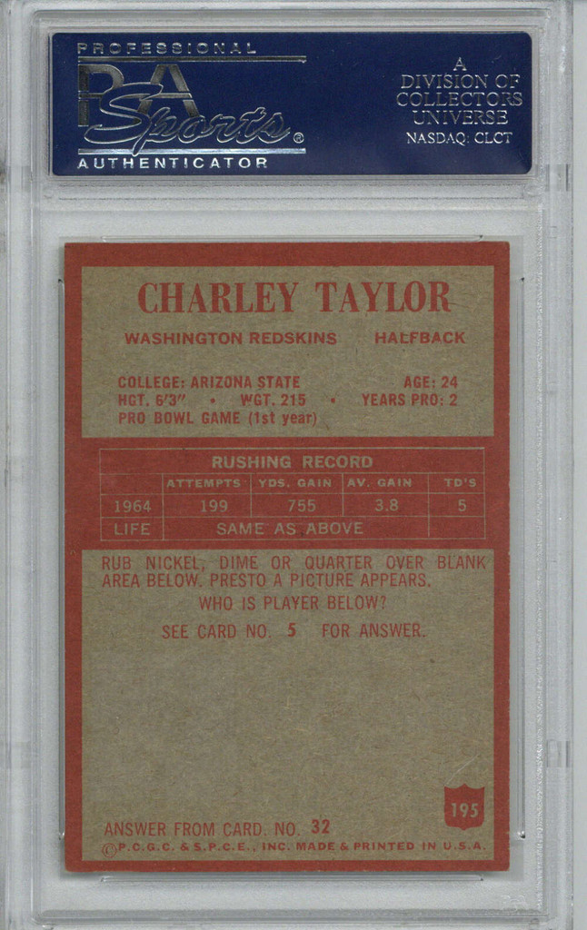 1965 Philadelphia #195 Charley Taylor PSA 6 EX-Mint RC Rookie  ID: 378050