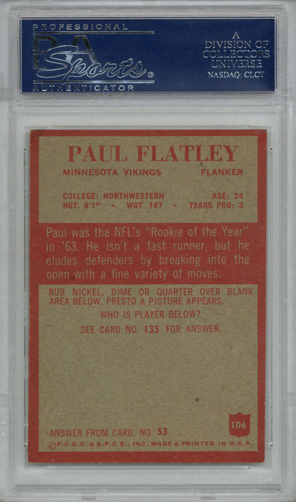 1965 Philadelphia #106 Paul Flatley PSA 6 EX-Mint  ID: 378178