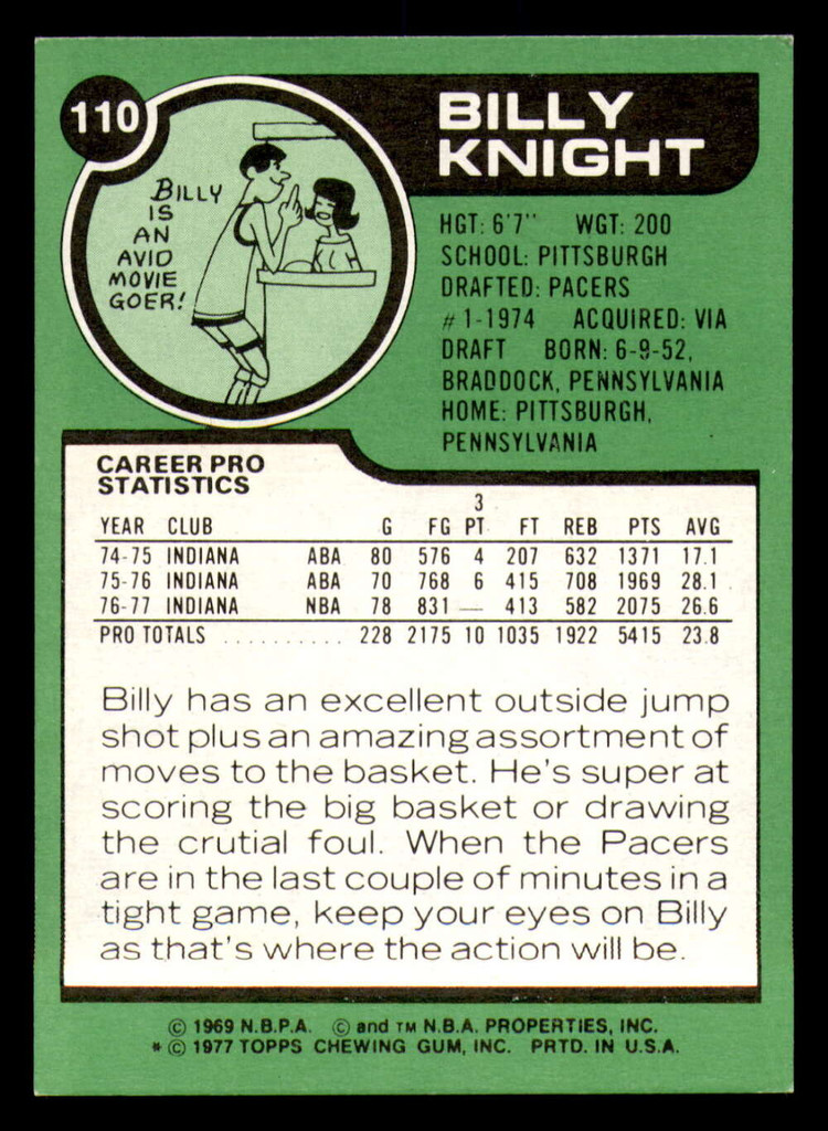1977-78 Topps #110 Billy Knight Near Mint  ID: 378436