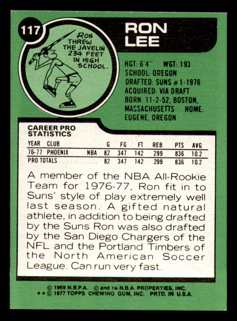 1977-78 Topps #117 Ron Lee Near Mint  ID: 378442