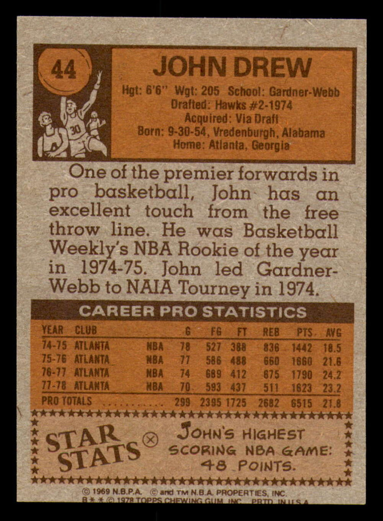 1978-79 Topps #44 John Drew Ex-Mint 