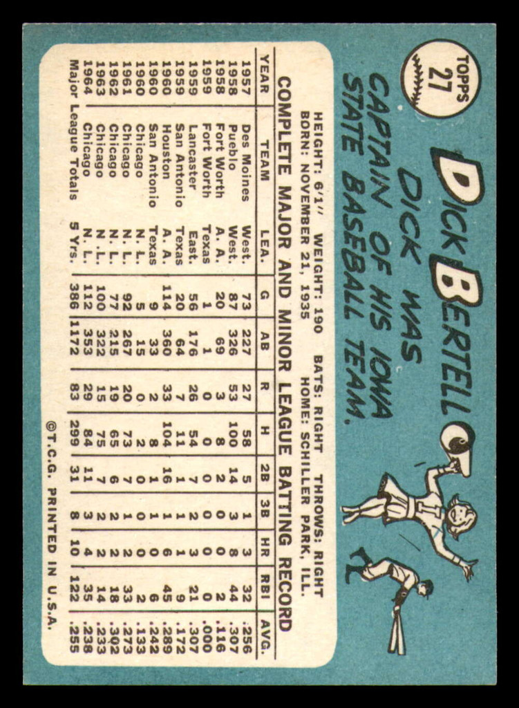 1965 Topps #27 Dick Bertell Ex-Mint  ID: 378839