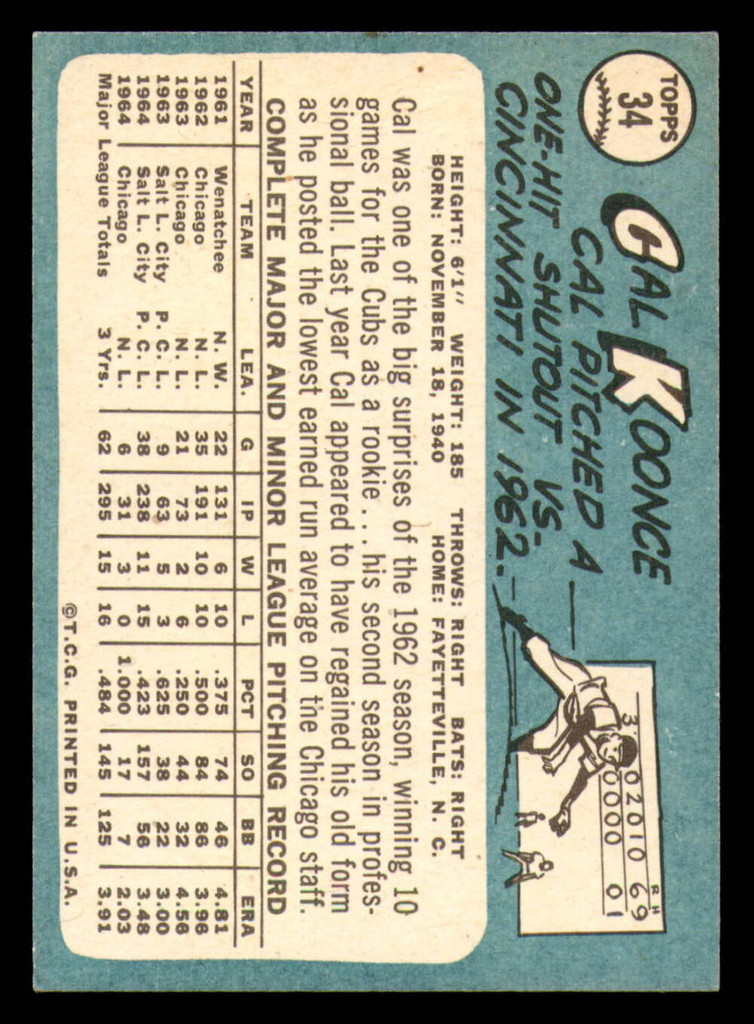 1965 Topps #34 Cal Koonce Ex-Mint  ID: 378848